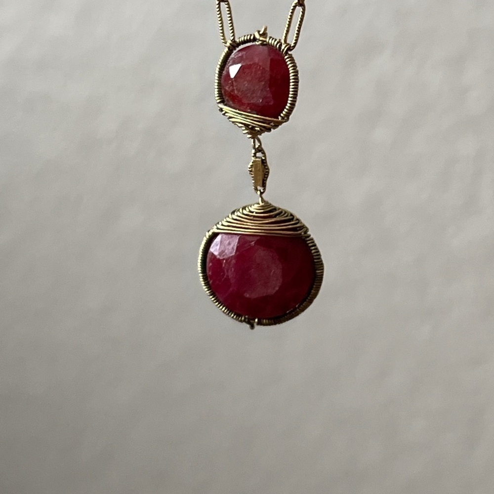 Antiqua Artisan Semi Precious Ruby Drop Pendant & Beads Quartz Stone Gold Fill - Picture 9 of 16